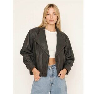 Vintage |  Grey Leather Moto Jacket